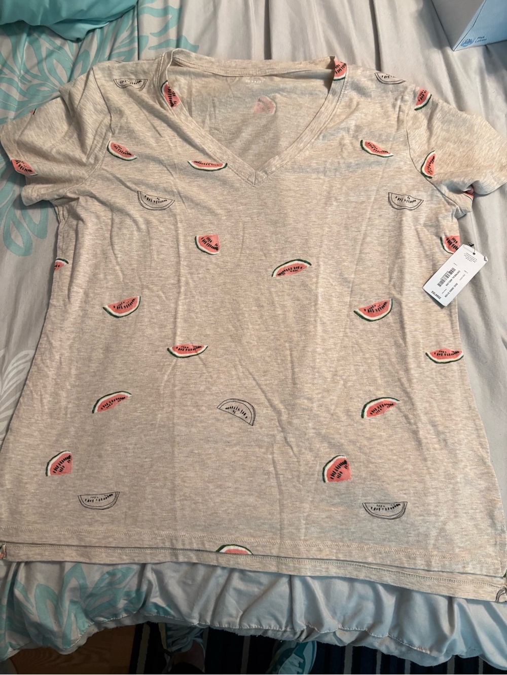 a.n.a Cream Short Sleeve V-Neck Tee with Watermelon Print
